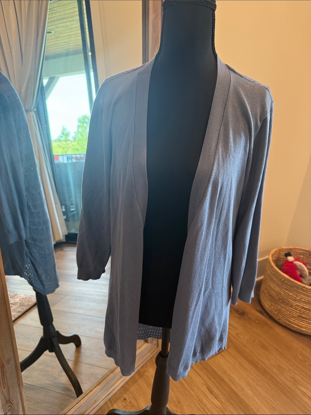 Open Front Lightweight Cardigan in Dusty Blue